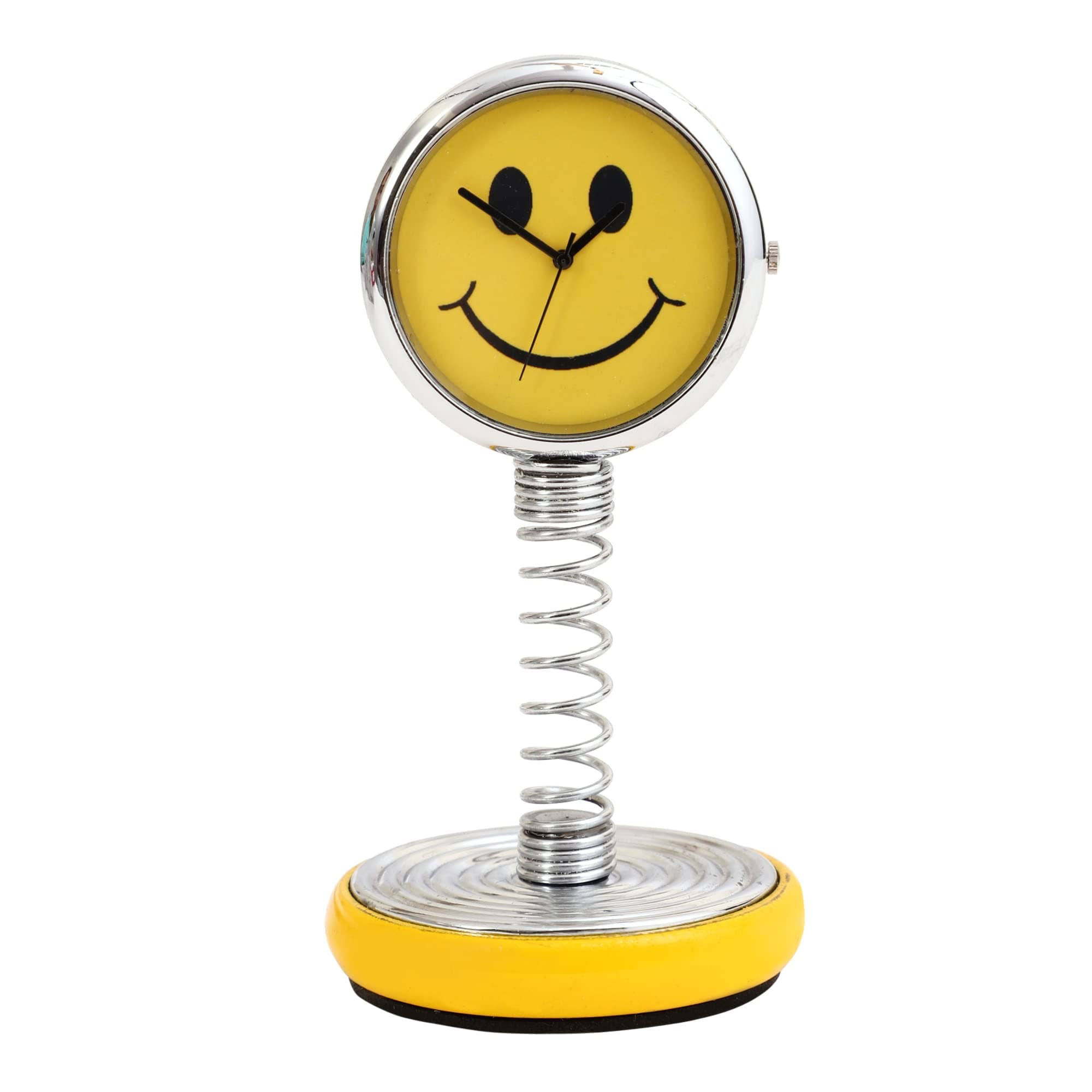 Laps of Luxury® Steel Smiley Spring Analog Clock in Yellow Colour for Car Dashboard