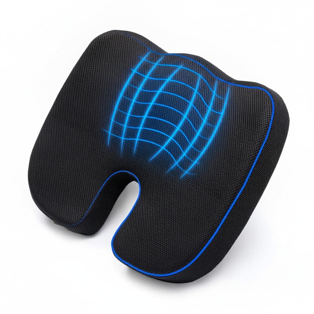 Wakefit Orthopedic Coccyx Cushion | Memory Foam Support for Lower Back, Tailbone & Sciatica Relief | Chair & Car Use | Ergonomic Design | Supports 60kg+ Weight - Black