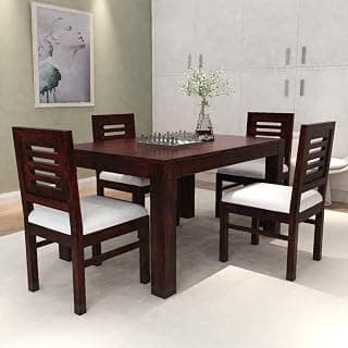 Modern Furniture Solid Sheesham Wood 4 Seater Dining Table Set || Dining Table with 4 Chairs || Dinner Table Set for Dinning Room Home, Hotel and Office || Mahogany Finish