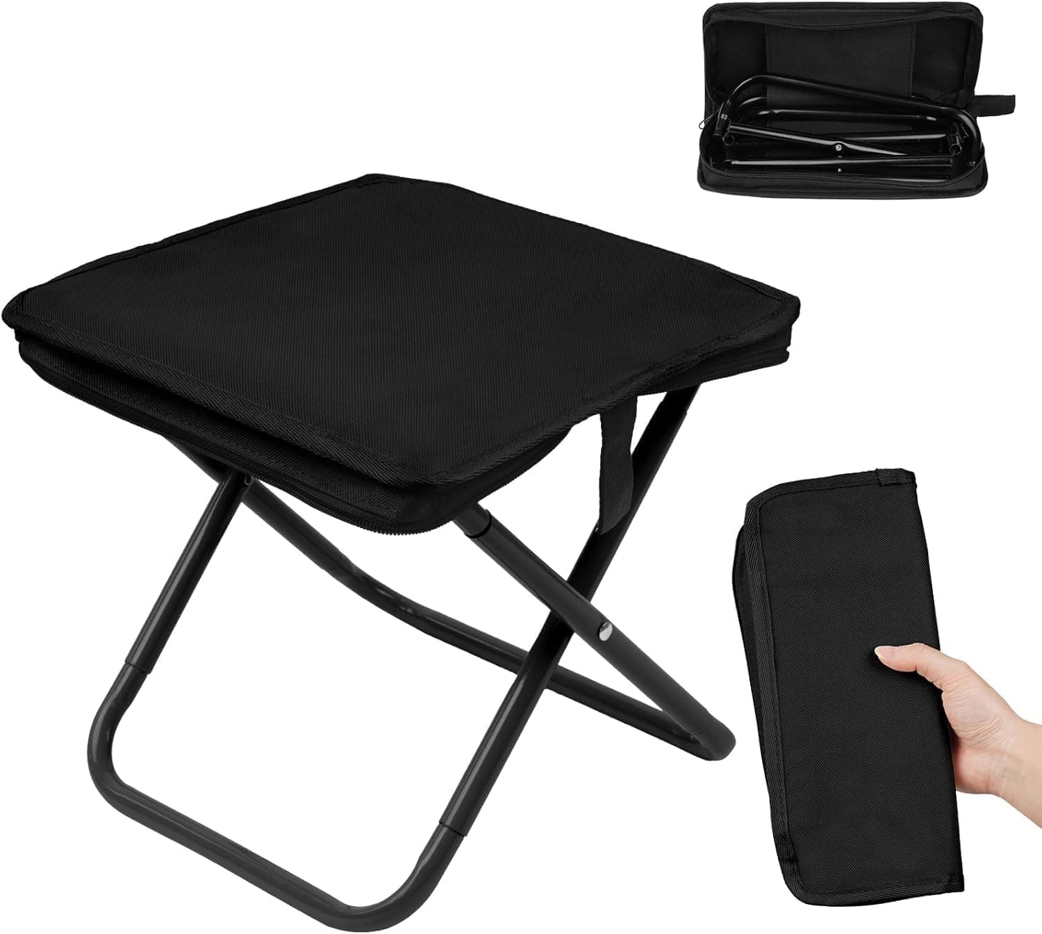 Carbon Steel Folding Stool with Zippered Carry Bag – Multicolor Compact Portable Seat, Mini Outdoor Chair for Camping, Fishing, Hiking, Picnic & Travel – Sturdy Frame, Easy Fold, One‑Piece Carry Case