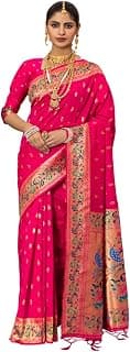Jaanvi fashion Women's Banarasi Paithani Silk With Zari Jacquard Work Saree With Blouse Piece