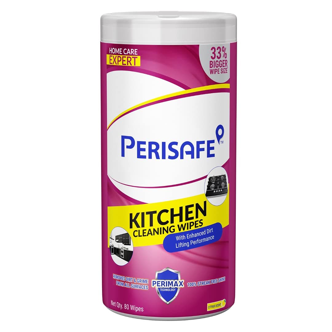 PERISAFE Kitchen Cleaning Wipes - Pack of 80 Wipes | Enhanced Dirt Lifting Performance | Powerful Formula with Perimax Technology | Large & Thick Wipes | Kills 99.9% of Germs