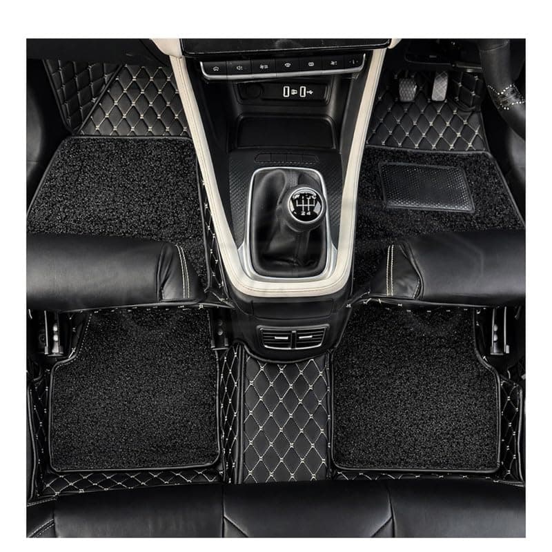 AutoZing® Luxury 7D Car Floor Mat for Kia Seltos Facelift 2026, 7-Layer Premium Leather with Curly Foot Mat, Waterproof & Anti-Skid (Black)