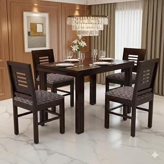 KENDALWOOD Furniture Sheesham Wood Dining Table (45x30 Inch) with 4 Chairs | Wooden Dining Table with Chair | 1 Year Warranty | Walnut Finish with Printed Cushions -DIY (Do-It-Yourself)