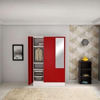 Interio by Godrej Slimline Alloy Steel Almirah Textured Carmine Red, 3 Doors