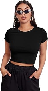 Aahwan Black Solid Ribbed Slim Fit Baby Tee Crop Top for Women's & Girls' (116_Black-L)