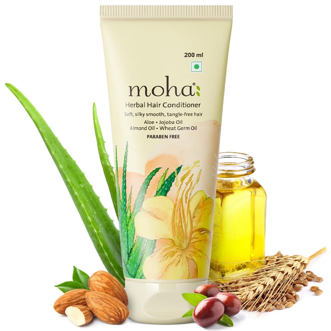 Moha Herbal Hair Conditioner with Aloe Vera, Jojoba, Almond & Olive Oil for Soft, Silky, Smooth & Tangle-Free Hair | Ayurvedic Hydration for Dry & Frizzy Hair | Locks in Moisture, Repairs and Nourishes Deeply & Adds Natural Shine | Conditioner for Men & Women to Breakage-Free & Strengthen Hair – 200 ml (PACK OF 1)