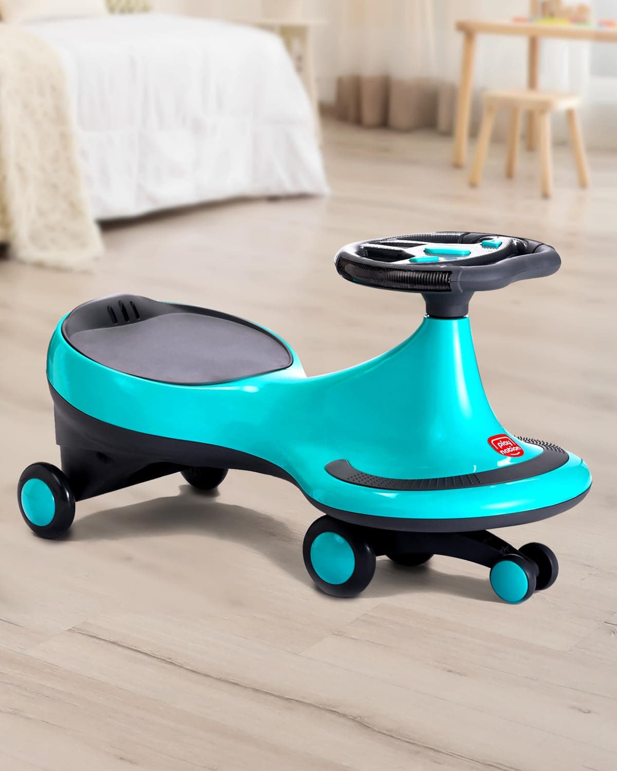 Play Nation Premium Kids Swing Car with Light&Music,Magic Twister Ride Toy for 3-5 Years,Push Ride-On Car with Scratch-Free PU Wheels,Easy-Steer Handle,Indoor Outdoor,100Kg Capacity,Blue,Birthday Gift