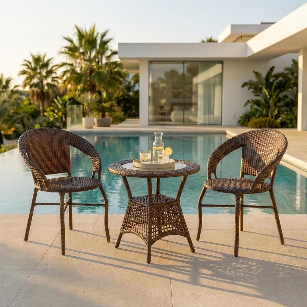 LOCCUS 3-Piece Outdoor Wicker Bistro Set ? All-Weather Rattan Patio Furniture with Powder-Coated Iron Frame, 2 Chairs & Table for Balcony, Garden, Poolside & Deck, (Dark Brown)