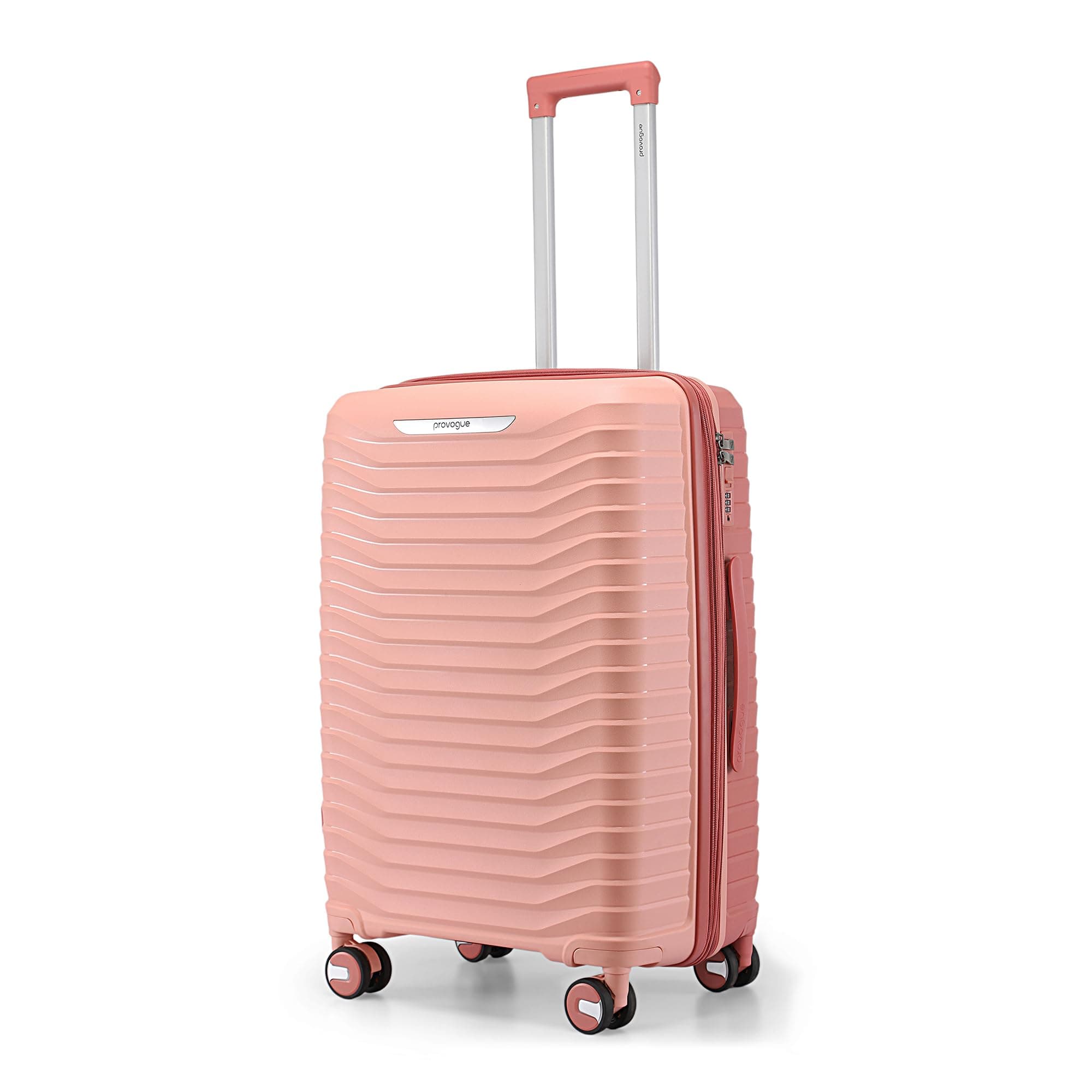 Provogue Coral Hard-Sided PP 75 Cm Trolley Bag Large Size | Expandable Space with 8 Wheels Trolley Bags for Travel | Combination Lock | 5 Year Warranty (Tea Rose/Redwood)
