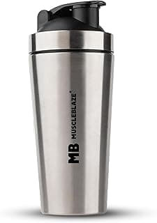 MuscleBlaze Stainless Steel Gym Shaker (Silver, 700ml) | 100% Leak-Proof