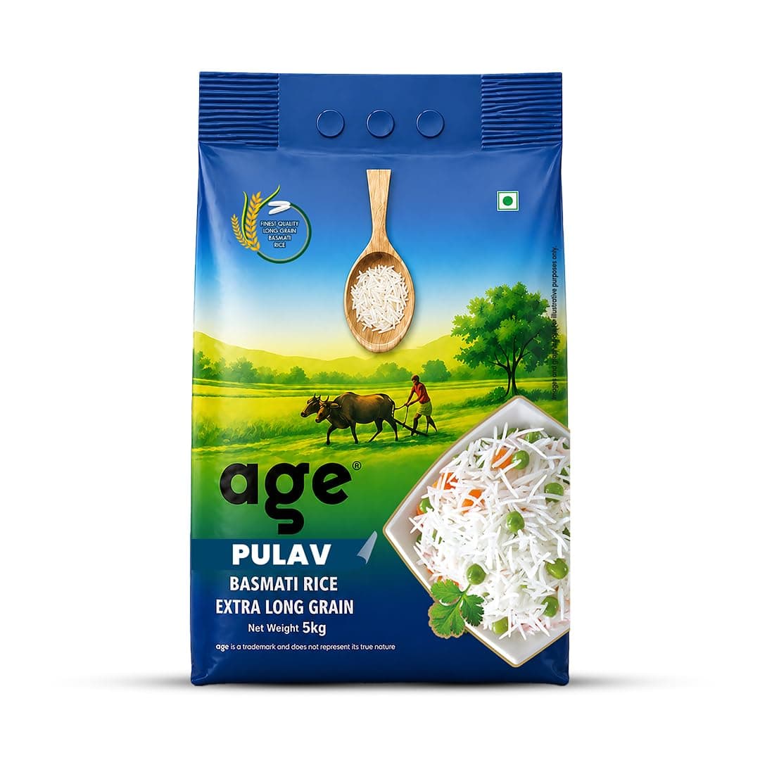 AGE Pulav Basmati Rice, 5kg | Extra Long Grain for Daily Use | Gluten Free Non-GMO Aromatic Rice | Budget-Friendly | Cooks up to 20mm for Perfect Pulav, Fried Rice & Daily Meals