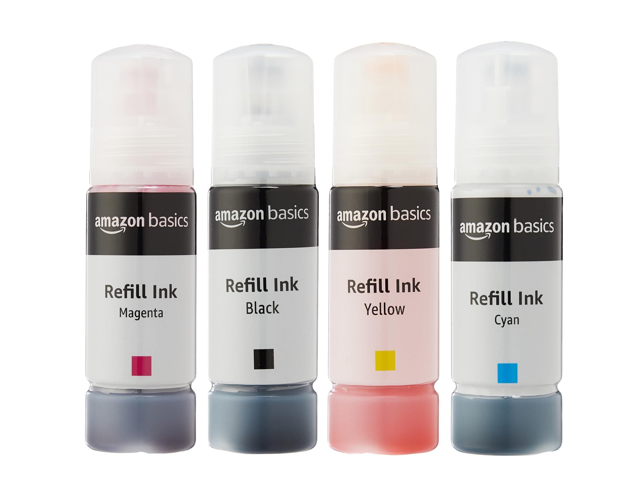 amazon basics Compatible Ink Bottle for Epson L3110, L3150, L3250, L3252 L3115, L3116, L3101, L3210, L3215, L3216, L3151, L3152, L3156 Printers Ink | Leak-Proof, Color Set Box of 4