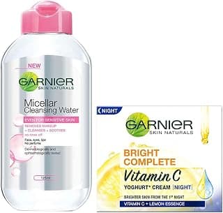 Garnier Skin Naturals, Micellar Cleansing Water, 125ml & Garnier Bright Complete VITAMIN C YOGHURT Night Cream, 18g