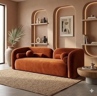 LEGACY OF COMFORT Elma Curved 3 Seater Cloud Sofa Upholstered 3 Seater Sofa Three Seater Sofa for Living Room Hotels & Offices (Orangee)