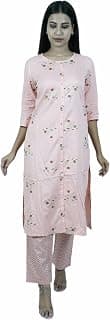 Generic Zara Ladies Fashion Hub Slub Cotton Printed Kurti with Zigzag Print Pant for Women's & Girls