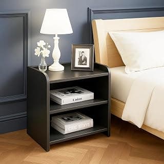 FireBees Modern Wooden Bedside Table with 3 Shelves | Compact Side Table for Bedroom & Living Room | Bed Side Table Organizer, End Table & Home Furniture | Dark Brown (40.6x25.4x50.8 cm)