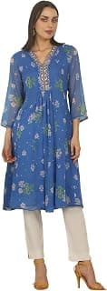 W for Woman Chiffon Floral Printed Gathered Kurta