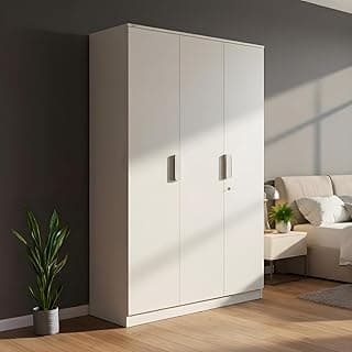 Nilkamal Joyce 3 Door Wooden Wardrobe for Bedroom | Almirah with 8 Shelves & 1 Hanging Rod | Clothes Cupboard | Engineered Wood | Frosty White