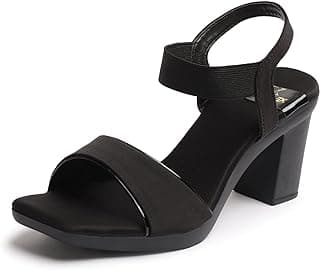 XE Looks Women's Trendy Block Heels | Open-Toe Sandals with Elastic Support | Anti-Skid Sole & Cushioned Footbed Block Heels For Girls & Women