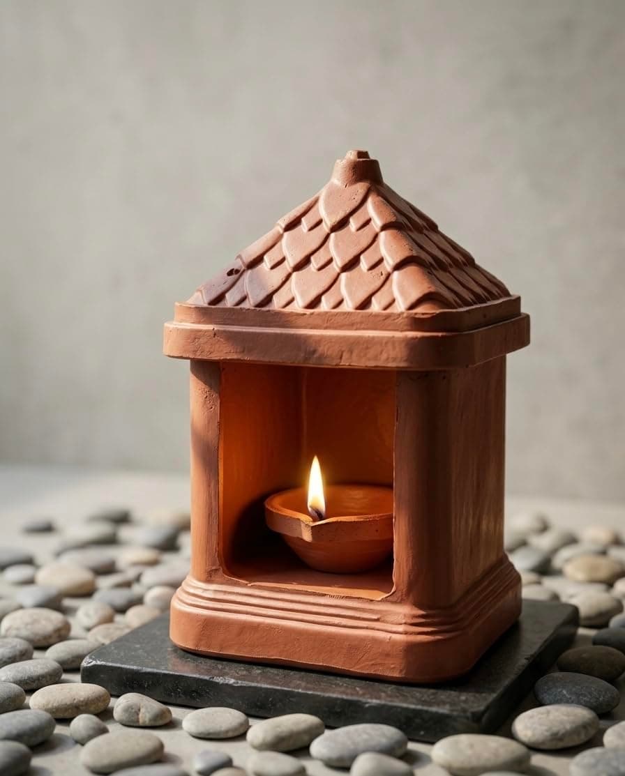 Handmade Terracotta Clay Diya for Puja Room, mitti deepam 15 x 10 cm | Traditional Clay Lamp, Temple or Mandir Use, Eco-Friendly, Temple Design Pottery Tulsi kyara, Balcony