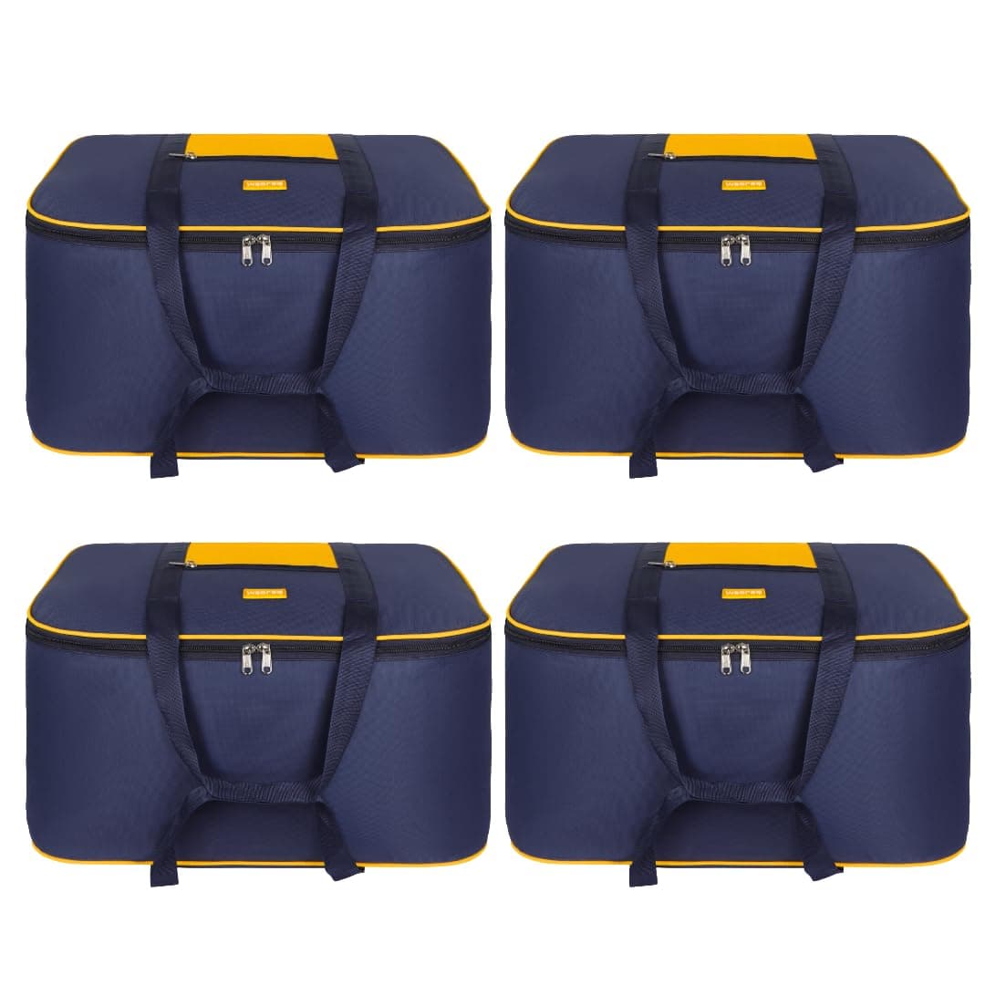 M MEDLER STG 85 Liters Large Underbed Storage Bag Moisture Proof Cloth Organiser with Zippered Closure and Handle (Blue - yellow), (58x48x30cm) Rectangular- PACK OF 4