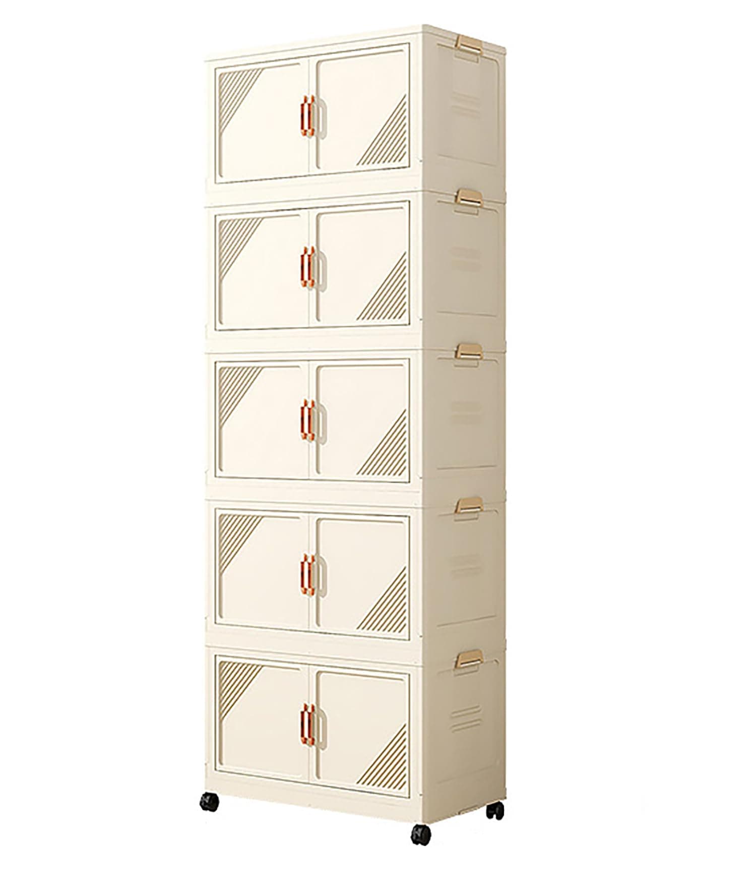 House of Quirk Plastic Folding Collapsible Storage Bins for Closet Organizers, Stackable Box with Open Front Door, Beige, 45cm, 5 Layer
