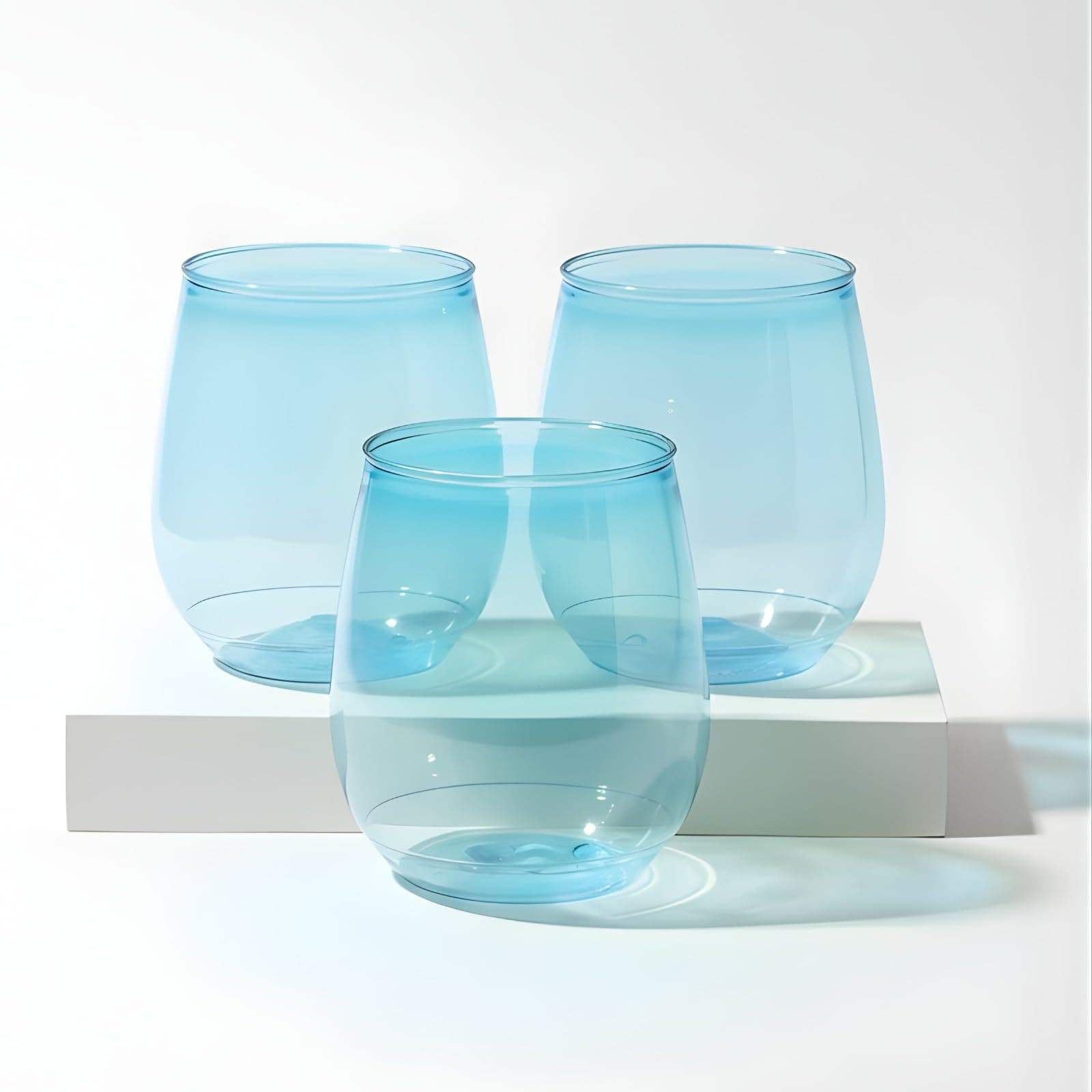 POP 400ml Vino Cups, Unbreakable Recyclabe Plastic & Crystal Clear Wine Glasses for Home, Parties, and Outdoor Use & Serving for Juice, Water, Soft Drink Glass Set| Set of 6 |Blue