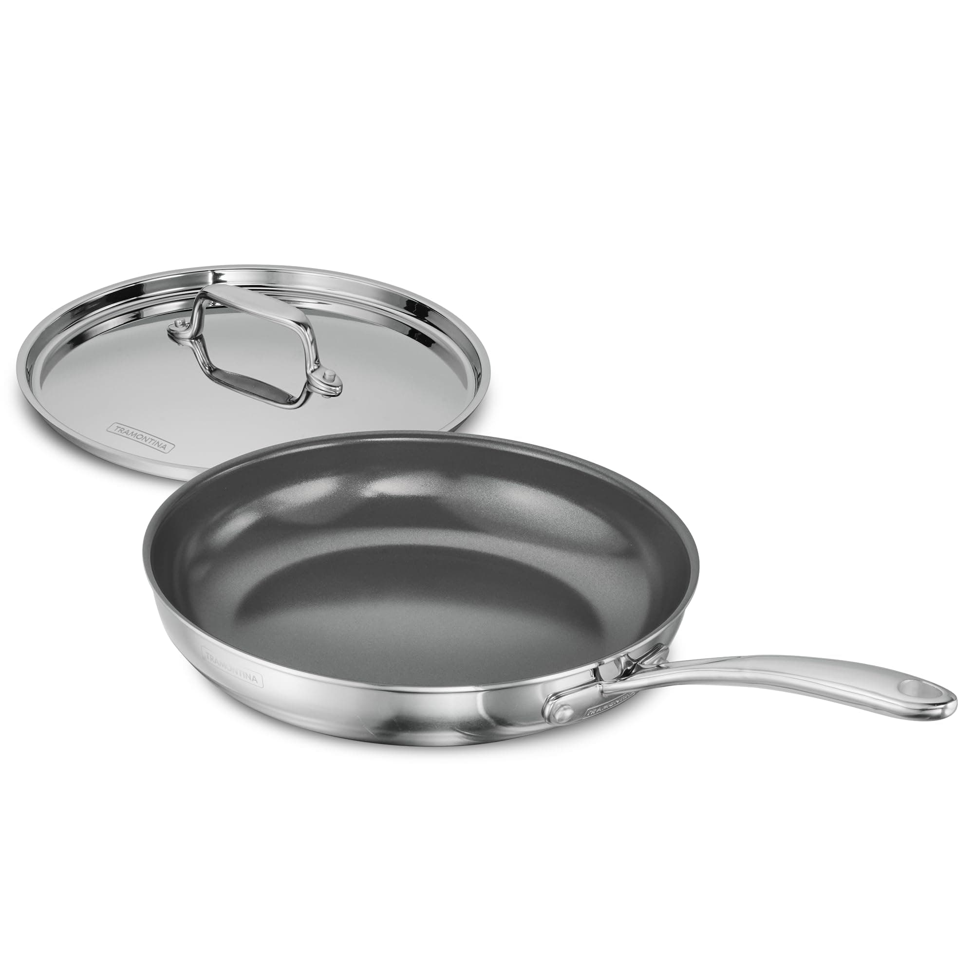 TRAMONTINA Fusao Healthy Triply Ceramic 26Cm Frypan EX+ With Ss 304 Lid | Non Toxic (PFAS/PTFE/PFOA Free) | Omlete Pan | Saute | Induction Friendly | Stay Cool Handle I 10 Year Warranty*, Silver