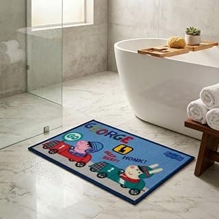Athom Living Peppa Pig Travelling Themed Kids Multicolor Premium Nylon Bathmat, with Latex Backing, Anti-Skid, 37 x 57 cm, Pack of 1