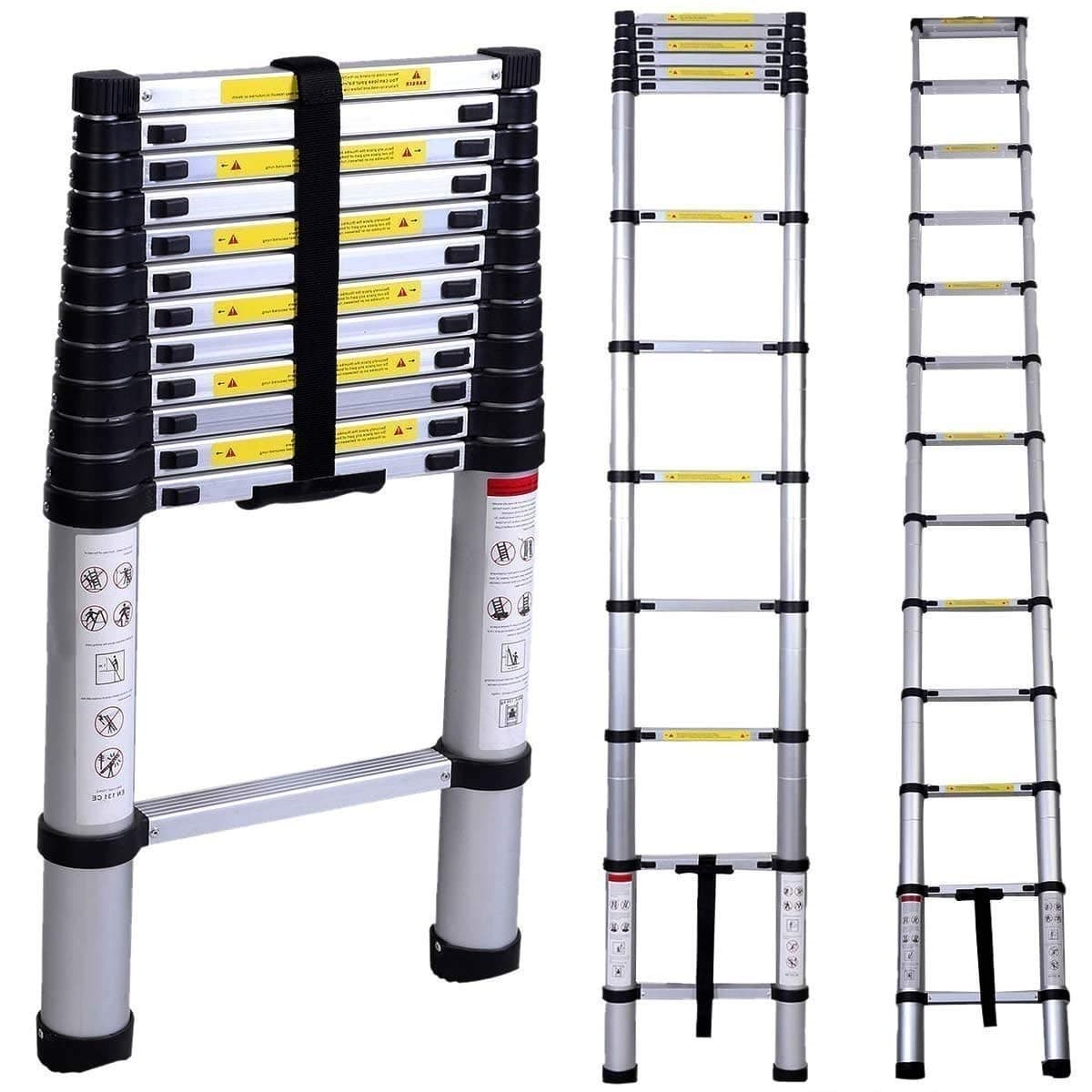 GOBBLER 6.2m (20.5 ft) Portable & Compact Ultra-Stable Aluminium Telescopic Ladder Multipurpose Step Ladder for Home & Outdoor use; 15 Steps (GB-TL 6.2m)