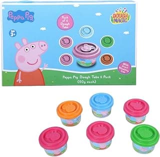 Peppa Pig with 2 in 1 Moulding Lid Pack of 6 Tubs 50gm Each|Soft Water Based Dough|Fun with Dough|Non-Toxic|for Kids 3 Years+|Art & Craft Activity|Birthday & Return Gifts|Made in India