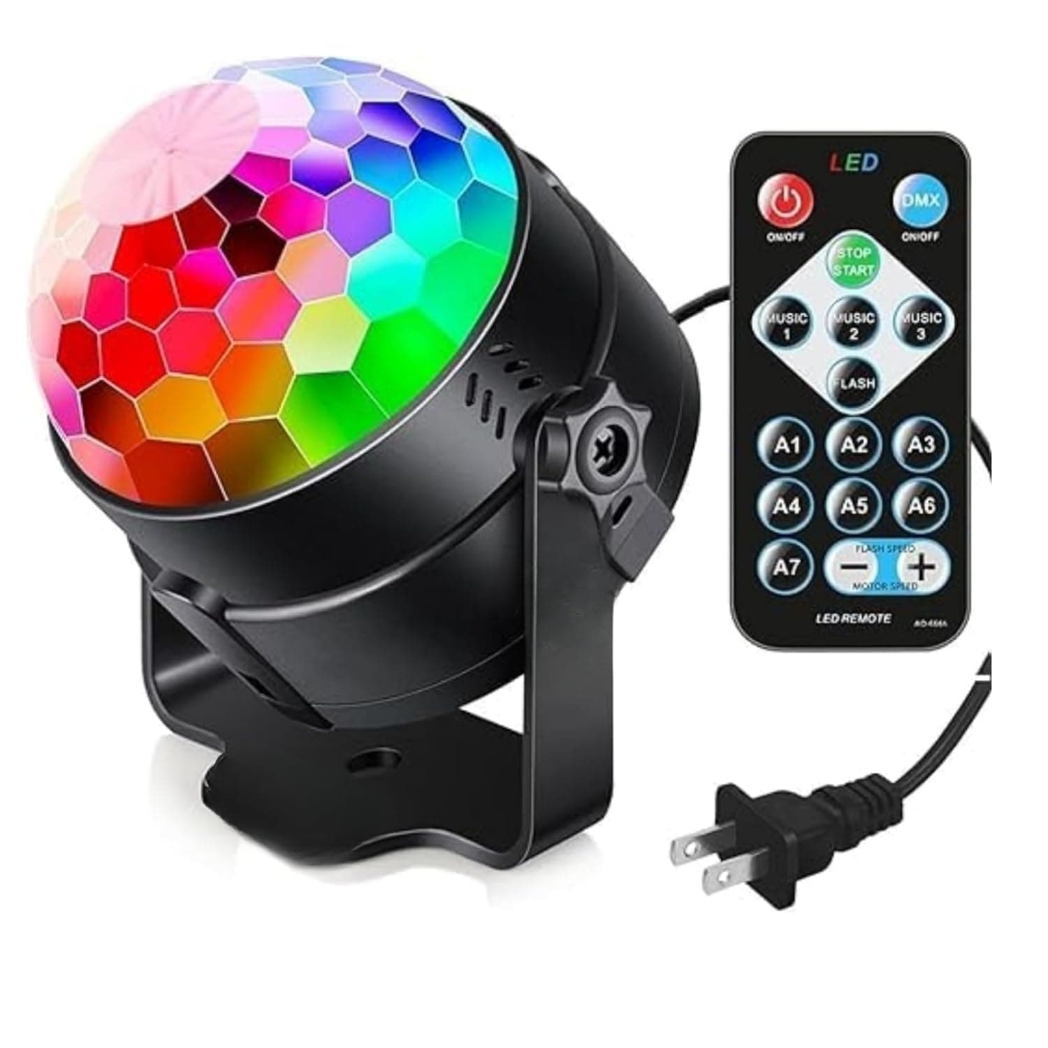 Veemok Sound Activated RGB Disco Ball Party Light with Remote | 16-Color LED Strobe DJ Light for Home, Birthday, Christmas, Karaoke, and Club Decorations (Pack-1), abs, Corded Electric, Black