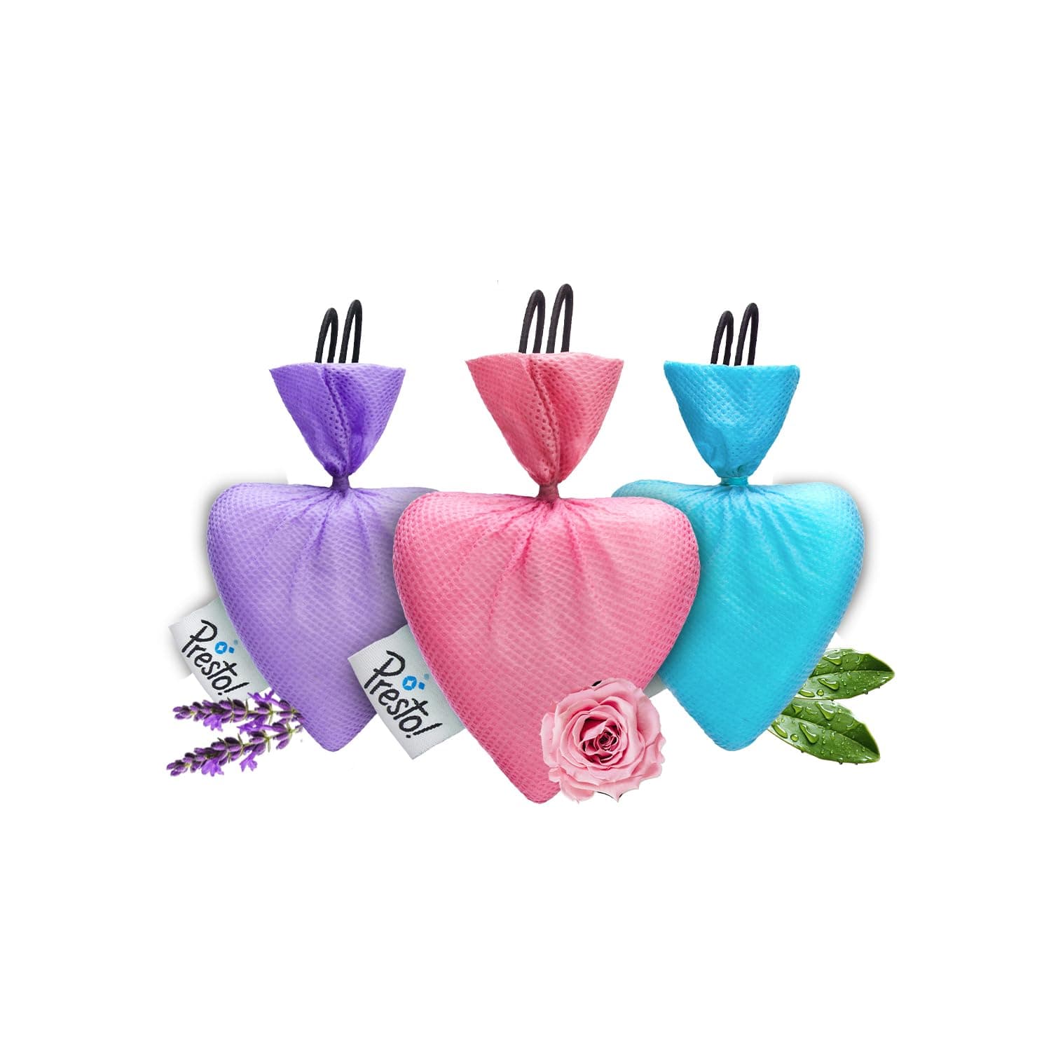 Amazon Brand - Presto! Camphor Heart shape Air Freshener | Assorted | Pack of 3 | Lavender, Rose And Original | Long Lasting | Air Freshener for Car, Home & Office