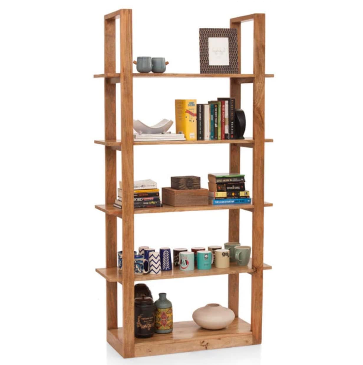 SHRI MINTU'S ART Sheesham Wood Corner Ladder Shelf for Living Room | Floor Standing Shelf | Wooden 5 Tier Ladder Corner Shelf for Office & Bedroom | Decorative Corner Home Decor Bookcase | Brown
