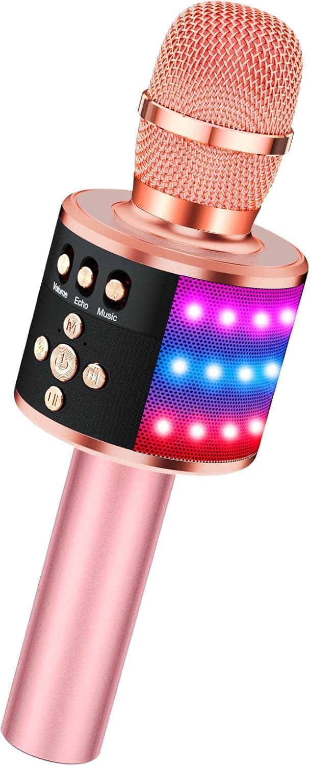 Singing Machine Wireless Karaoke Mic with Speaker | Portable Bluetooth Microphone with Music Sync LED Lights, 5 Magic Voice Effects & Echo | Handheld Mike for Kids & Adults with 2000mAh Battery(Q-78)