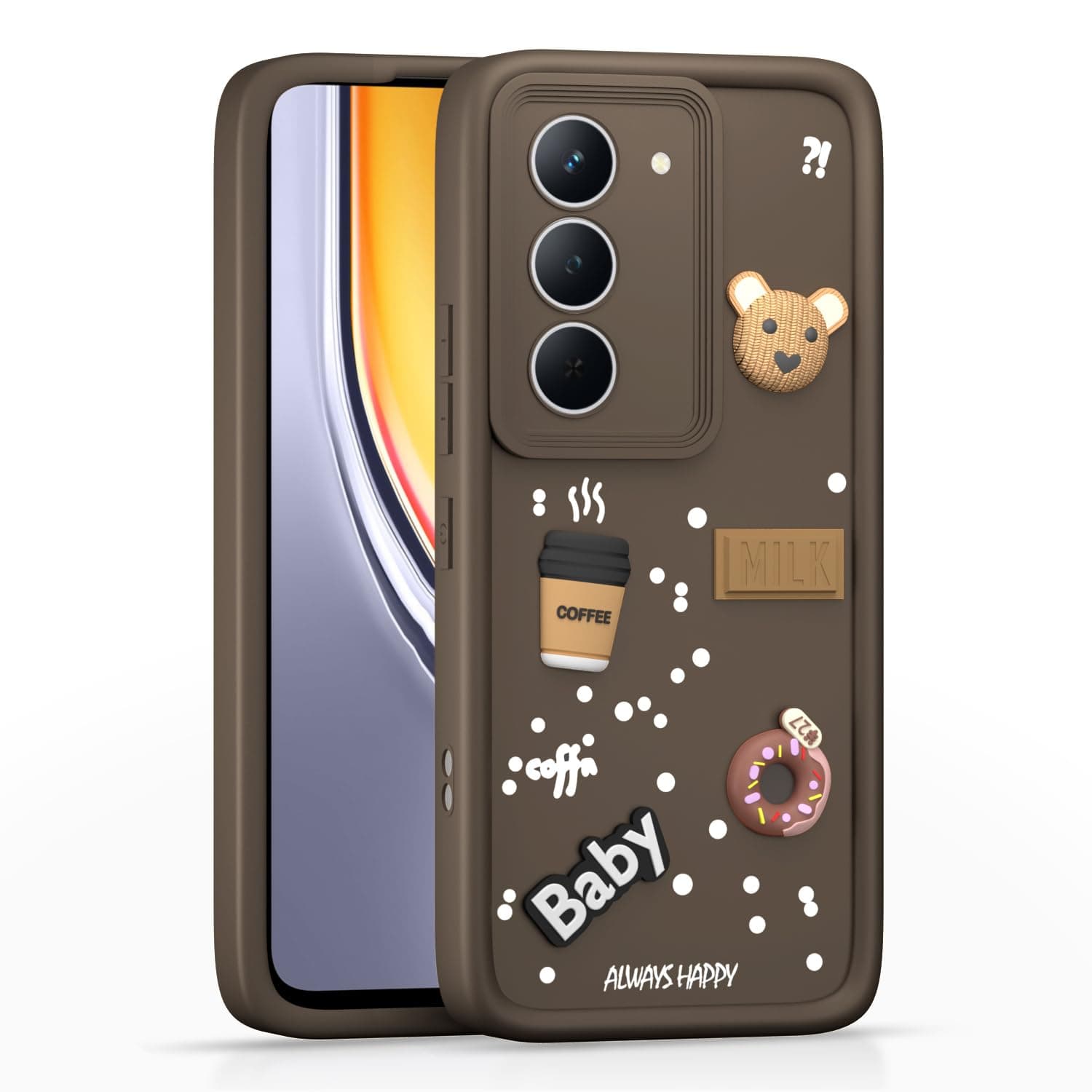 Amazon Basics Back Cover for Realme Narzo 80x 5G / Realme P3x 5G / Realme 14X 5G | Cute Fun Cartoon 3D Bear Silicone Full Body Protection Bumper case (Brown)