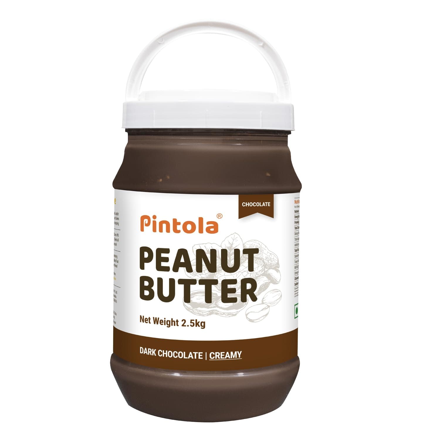 Pintola Peanut Butter Chocolate Flavour Creamy 2.5kg -18.6g Protein & 5.2g Dietary Fiber, Made with Premium Roasted Nuts & Cocoa, Gluten Free, Zero Cholesterol & Trans Fat, Vit E & B3, Dark Chocolate