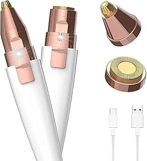 VIFERA 2-in-1 Eyebrow Trimmer for Women - Facial Hair Removal Machine For Women - Face,Upper Lips,Cheek, Chin and Nose Hair Remover Epilator, USB RECHARGEABLE With Light (White)