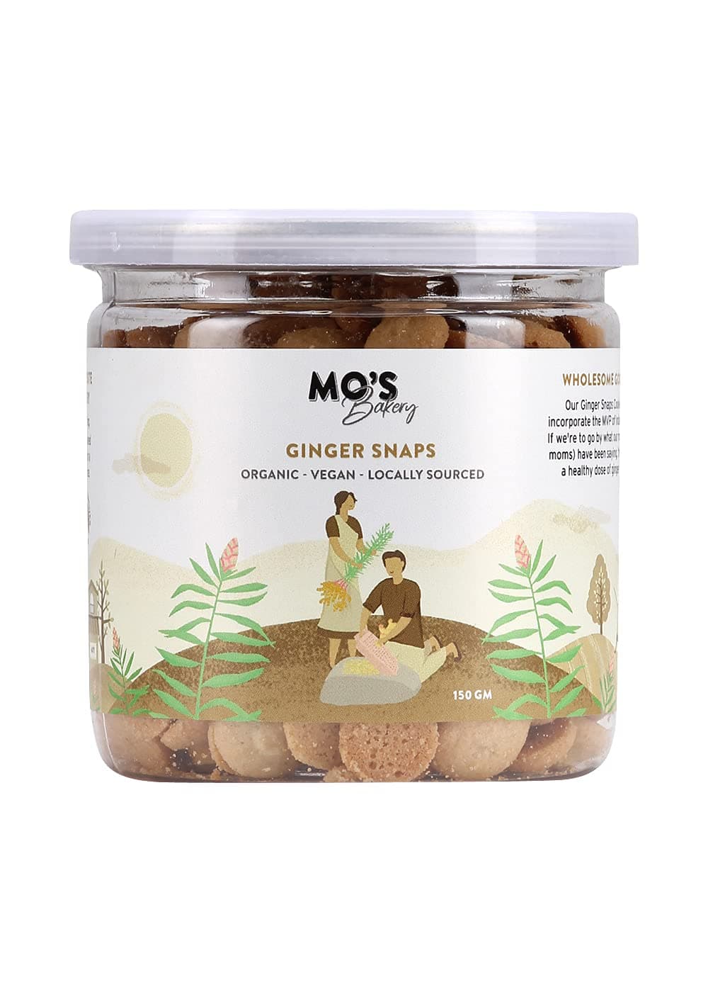 Mo's Ginger Snaps,150 G | Vegan | Gut Friendly Ginger Snap Cookies For Kids And Adults | 100% Natural & Preservatives Free