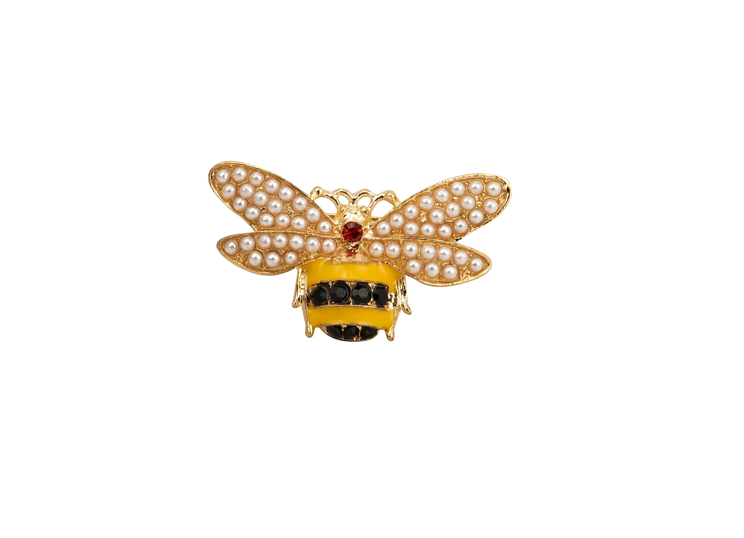 Knighthood Black And Yellow Bee With Pearl Detailing Wings Brooch, Suit Stud, Shirt Studs, Lapel Pin Accessories for Men Women