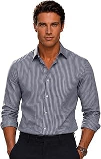 Louis Philippe Men's Easy to Iron Everyday wear Premium Cotton Full Sleeve Stripe Formal Shirt