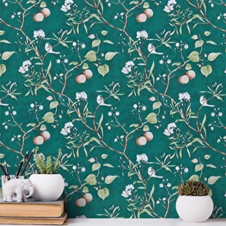 ELTON DIY Wall Paper/Wall Sticker Self Adhesive Nature Green Highlighter Elegant Living Room Bed Room Decoration Furniture Make Over Interior Exterior Easily Removable Vintage Flower & Bird(45x500cm)