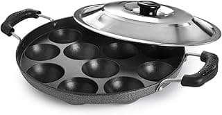 CELLO Non-Stick 12 Cavity Appam Patra Pan with Stainless Steel Lid | 2 Side Handle | Appam Maker | Appam Patra | Appam pan | Litti Maker | Appe Stand | Dishwasher Safe
