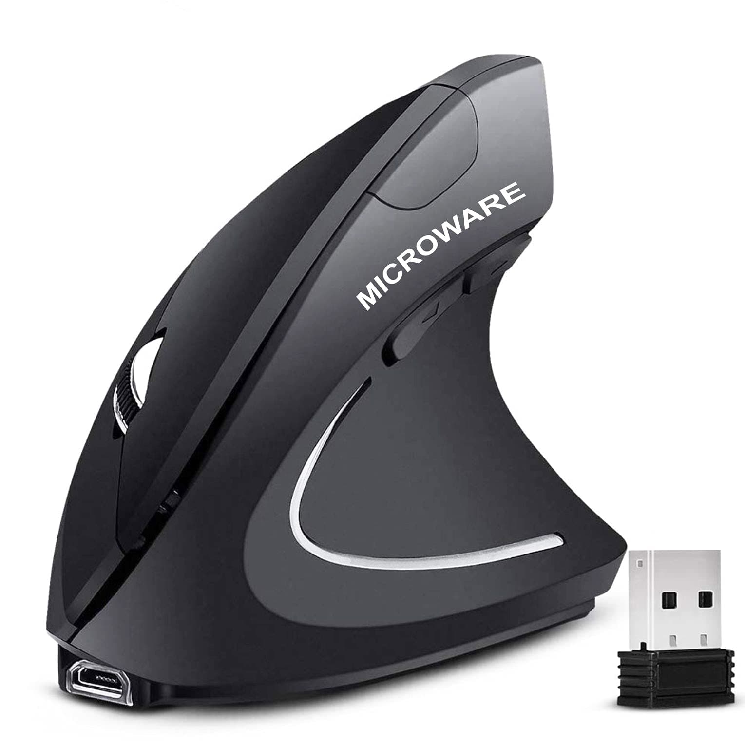 MICROWARE Rechargeable 2.4ghz Wireless Vertical Ergonomic Mouse 800-1600 Dpi Optical Mouse 6 Buttons and Portable Office Gaming Cordless Mice with A USB Receiver for Pc Computer Laptop for Right Hand