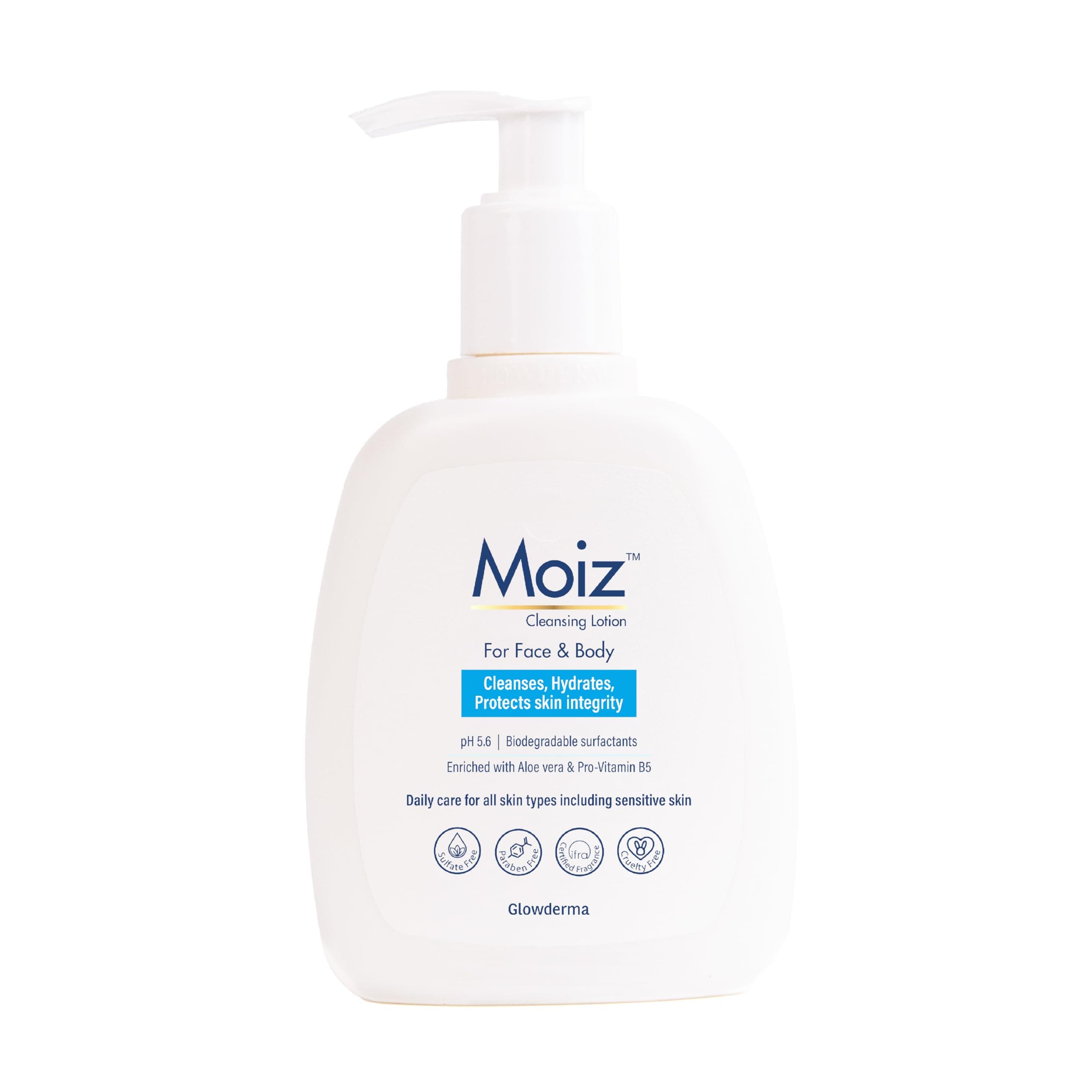 Moiz Cleansing Lotion | Face & Body Cleanser for Sensitive & Dry Skin | Supports Skin Barrier | Aloe Vera & Pro-Vitamin B5 | pH 5.6 | Soap, Sulphate & Paraben Free | 400ml
