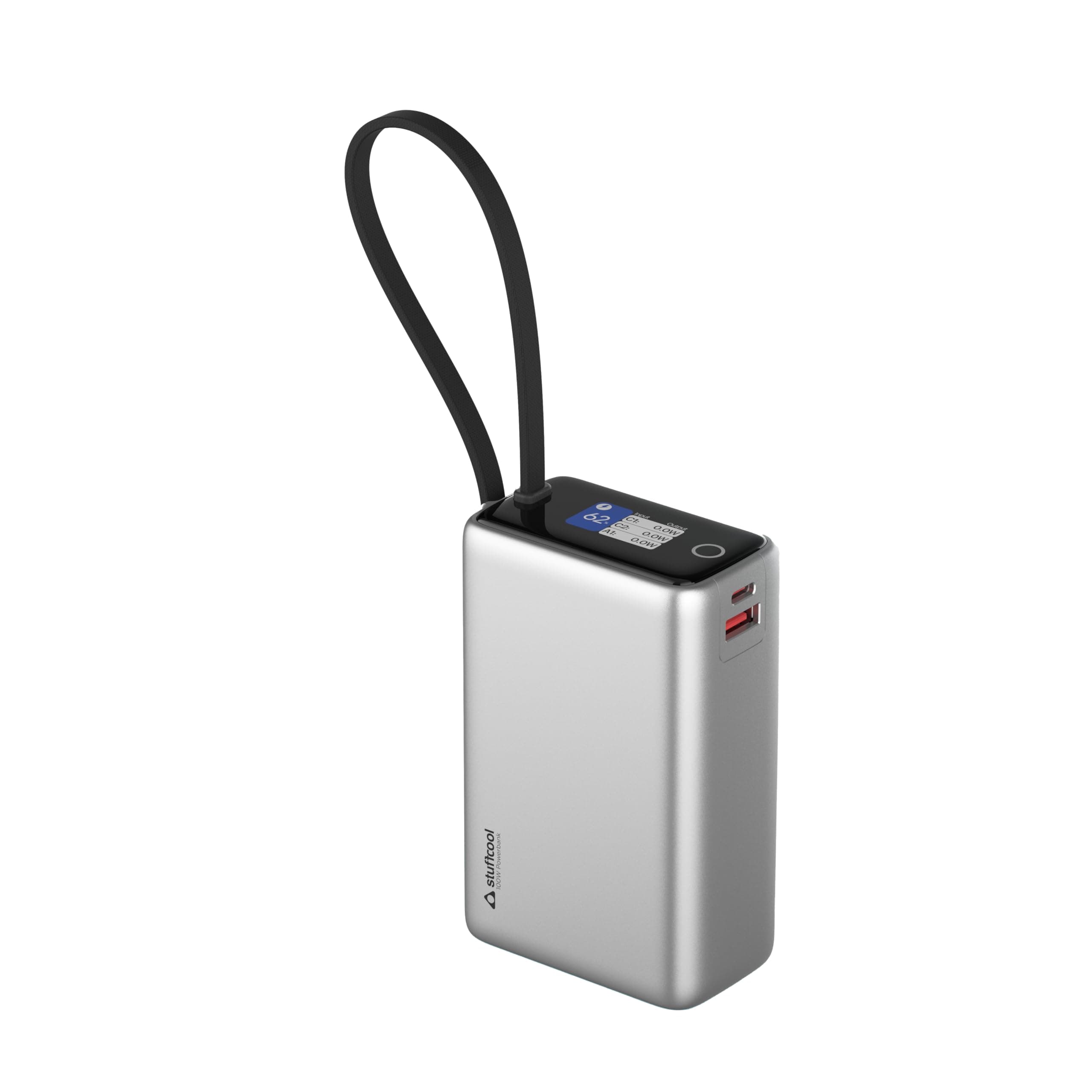 Stuffcool Giga Max Smallest 25000mAh 100W Power Bank, Built-in Type-C Cable, Charges MacBook Pros, laptops, supports Samsung Super Fast Charging 2.0; Smart TFT Display, Made in India, CE ROHS Approved