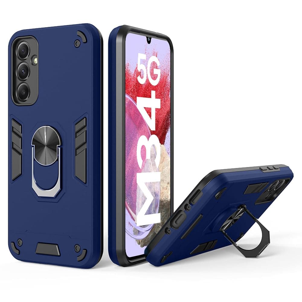 Amazon Brand- Solimo Kickstand Mobile Back Cover (360° Rotating Ring Holder) for Samsung Galaxy M34 5G / F34 5G (Blue)