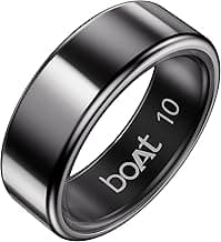 Boat SmartRing Active Plus, Auto HR, Sleep, SpO2, Stress & Skin Temperature Monitor, Stainless-Steel Build, 5 ATM, Weighs Only 5 gm, Portable Charging Case, smart Ring for Men (10, Midnight Black)