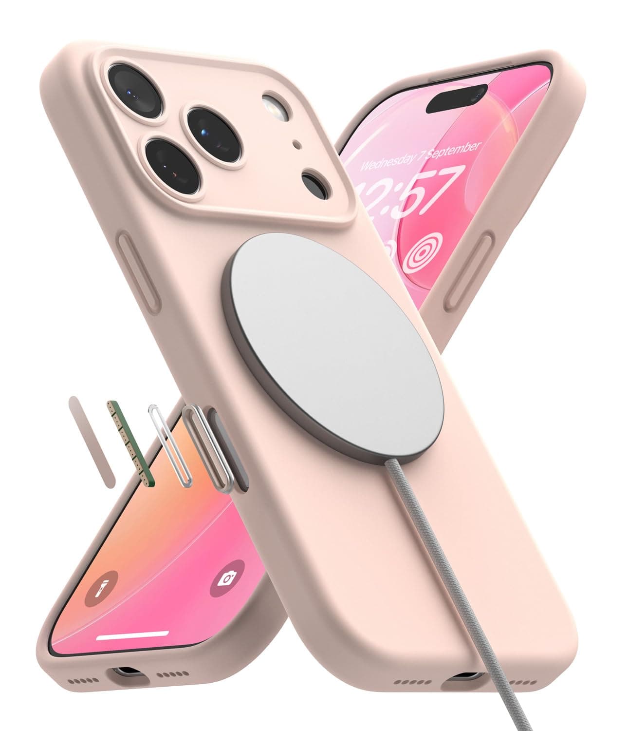 Ringke Silicone Magnetic Compatible with iPhone 17 Pro Case Back Cover Strong Magnet [3-Layer Liquid Silicone] Long Lasting Silky Feel Anti-Fingerprint - Pink Sand